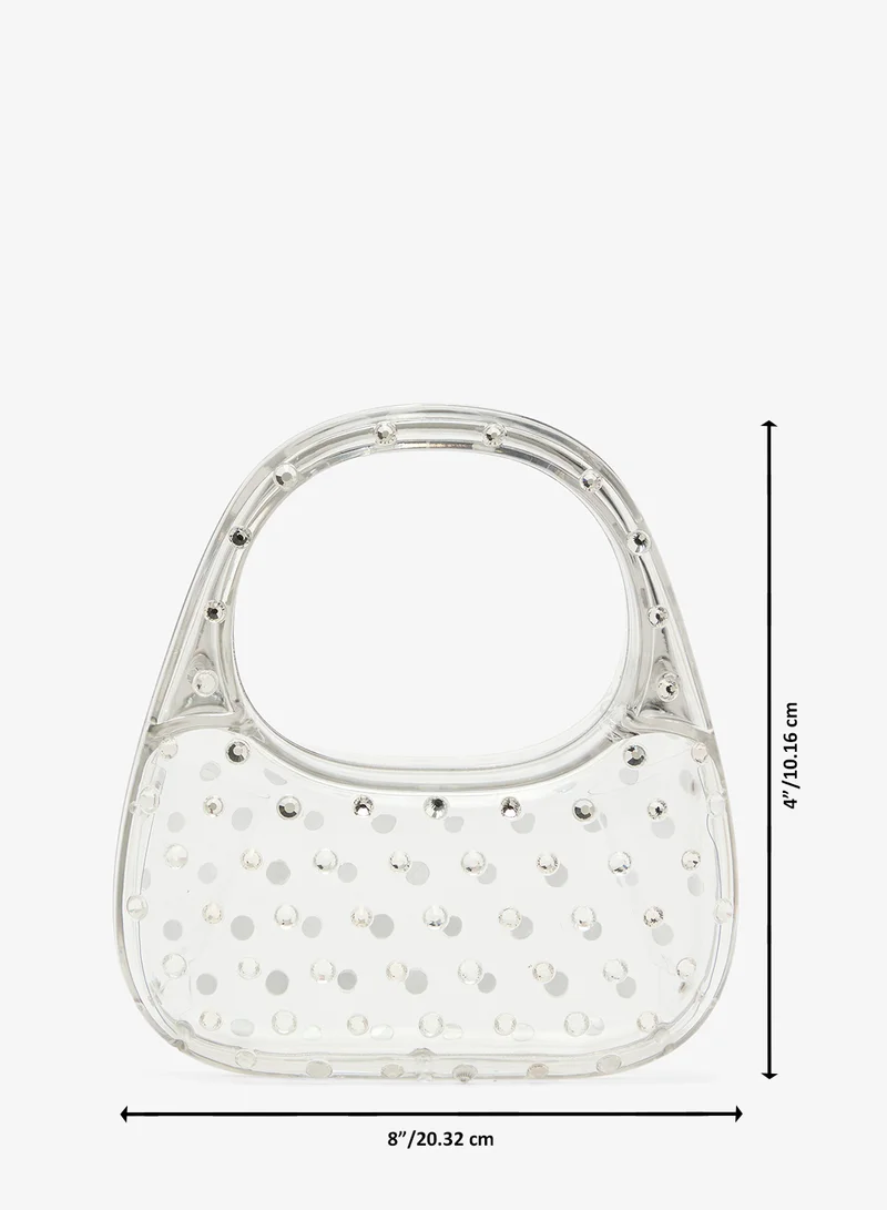 Namshi x White Clear Transparent Diamonte Embellished Statement Clutch for Women | Best Price UAE